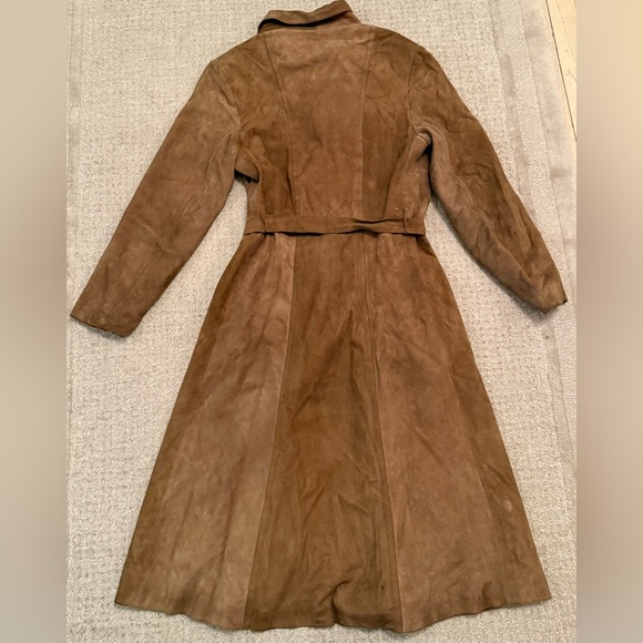 Vintage Brown Suede Leather Trench Coat Belted Long Jacket Size 48 small s - Picture 10 of 13